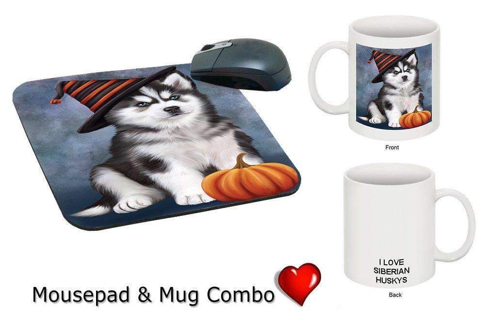 Christmas Happy Holidays Siberian Husky Puppy Wearing Witch Hat Mug & Mousepad Combo Gift Set Mmcg0656