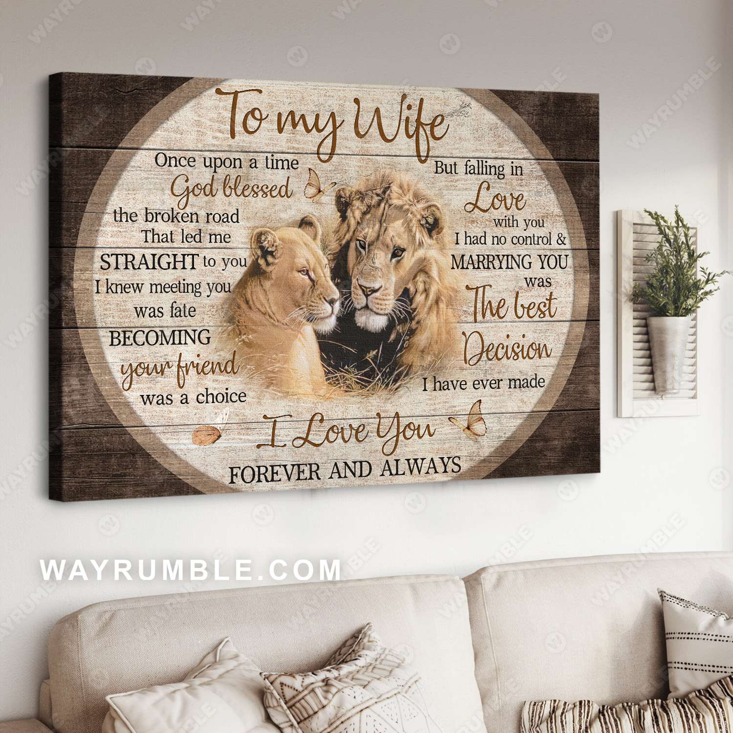 To My Wife, Lion Couple, Lion Drawing, Vintage Painting, I Love You Forever And Always – Couple Landscape Canvas Prints, Wall Art