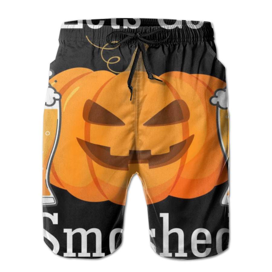 2 Pack Lets Get Smashed Pumpkin Beer Halloween Party Poster Men Swim Trunks Drawstring Elastic Waist Quick Dry Beach Shorts with Mesh Lining Swimwear Bathing Suits