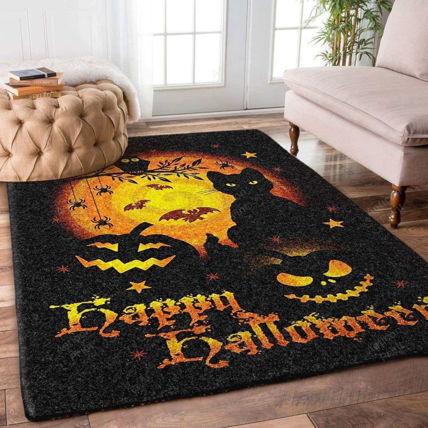 Happy Halloween Scary Pumpkin Black Cat And Owl Area Rug Carpet Vintage Home Decor Gift Idea Carpet