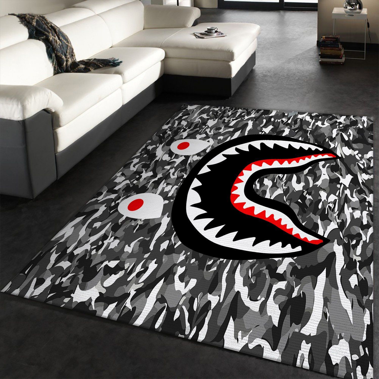 Bape Shark Black Army Pattern Area Rugs Living Room Carpet Christmas Gift Decor