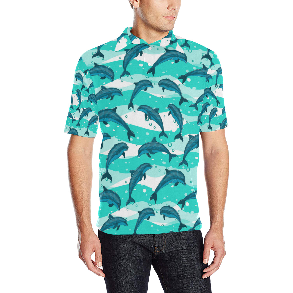 Dolphin Design Print Pattern Men Polo Shirt