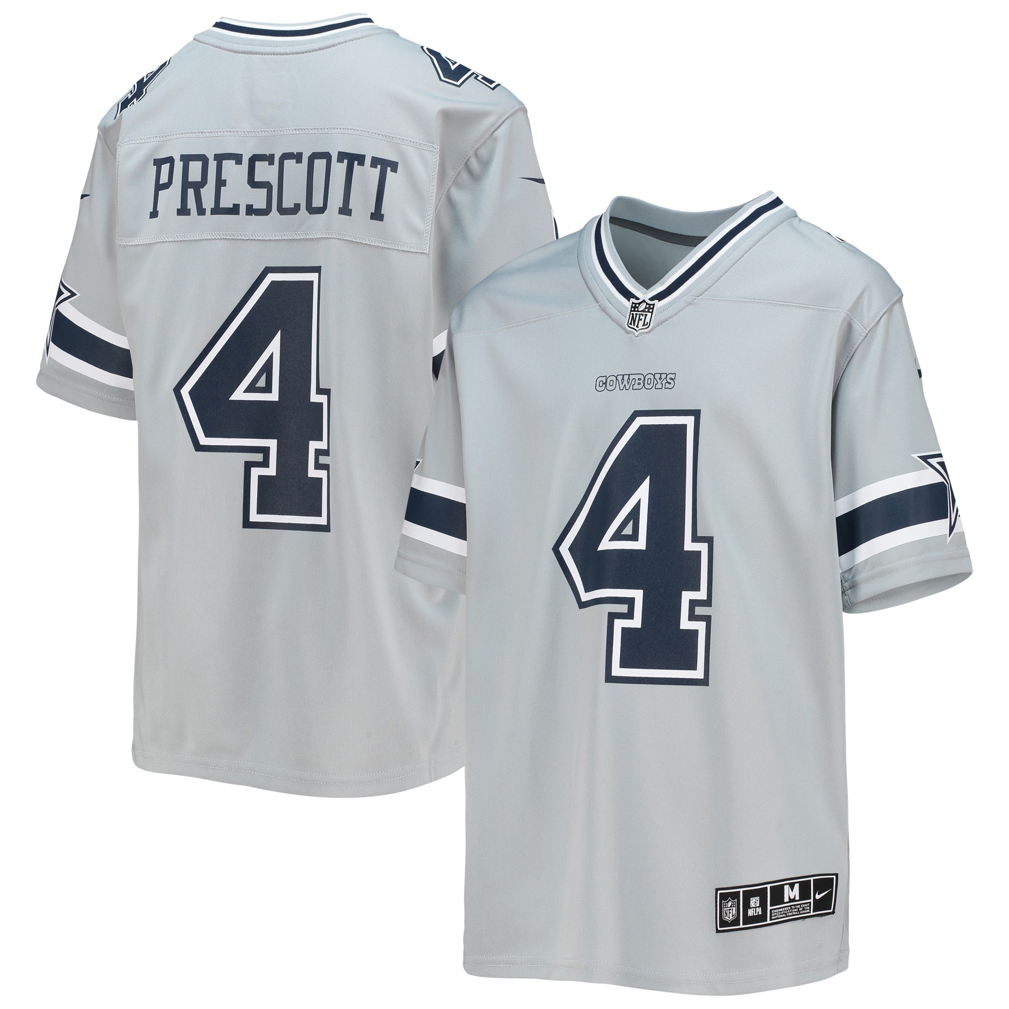 Youth Dallas Cowboys Dak Prescott Silver Inverted Team Game Jersey