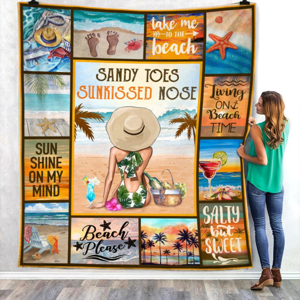 Beach Sandy Toes Sunkissed Nose Fleece Blanket, Sherpa Blanket, Gift For Parent, Family Member, Friends Gift, Christmas Gift, Home Decor, Home Living