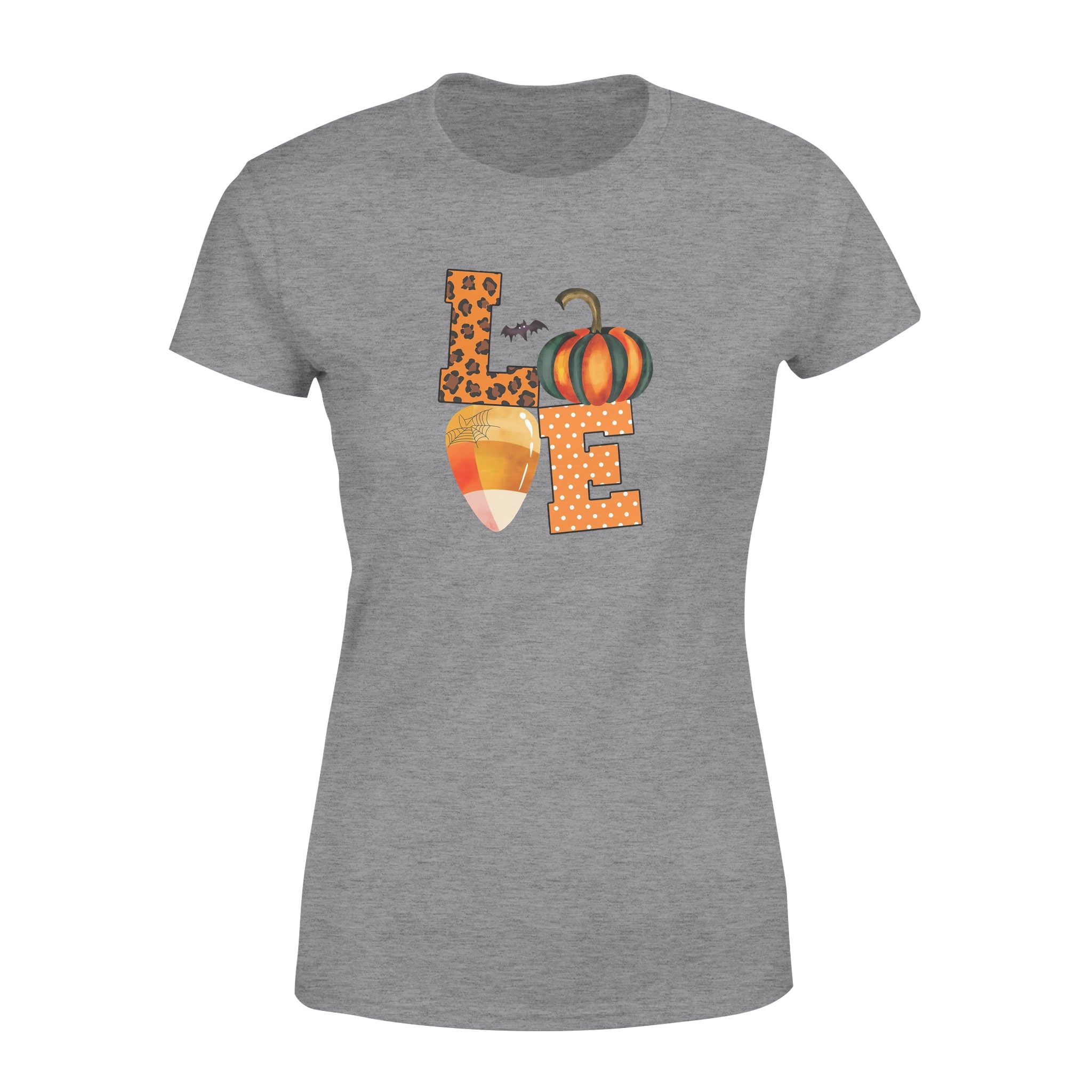 Fall Love Shirt, Candy Corn, Pumpkins, Leopard Print, Polka Dots, Halloween Shirt, Autumn Shirt, Gift for Friend – Standard Women’s T-shirt