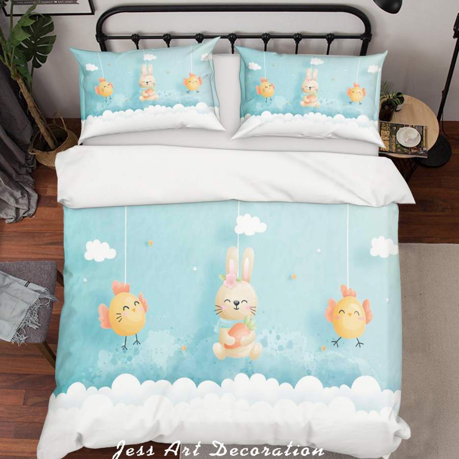 3D Blue Clouds Rabbit Chick Quilt Cover Set Bedding Set Duvet Cover Pillowcases SF65