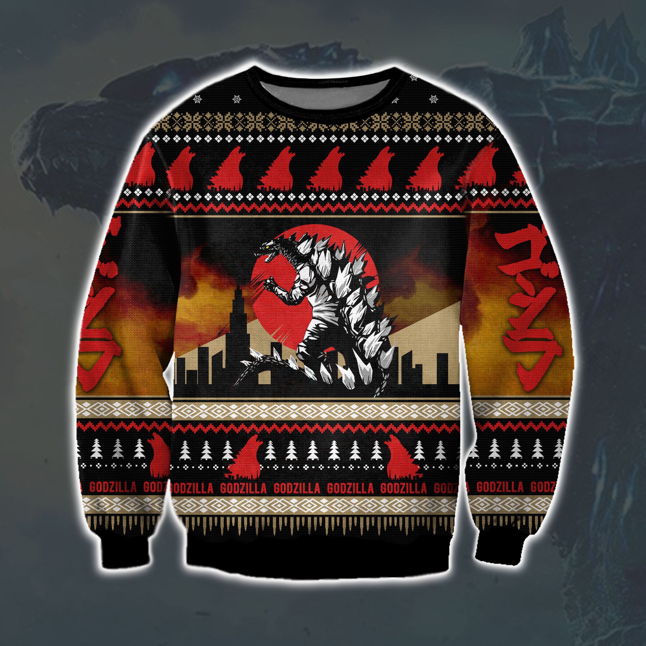 Godzilla Knitting Pattern 3D Print Ugly Sweater Smileteeshirt Store