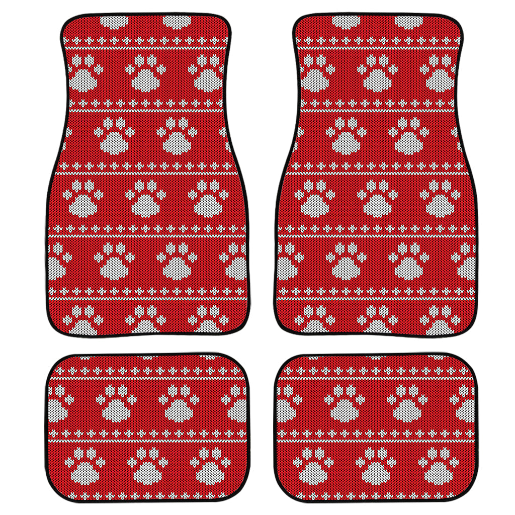 Christmas Paw Knitted Pattern Print Front And Back Car Floor Mats, Front Car Mat