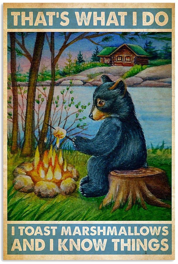 Vintage Bear Camping That’S What I Do I Toast Marshmallows Poster Art Print      Home Decor Gift For Men Women Family Friend On Birthday Xmas