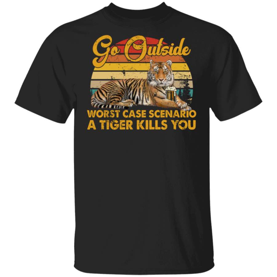 Vintage Retro Worst Case Scenario A Tiger Kills You Adventure Trip Gifts T-Shirt