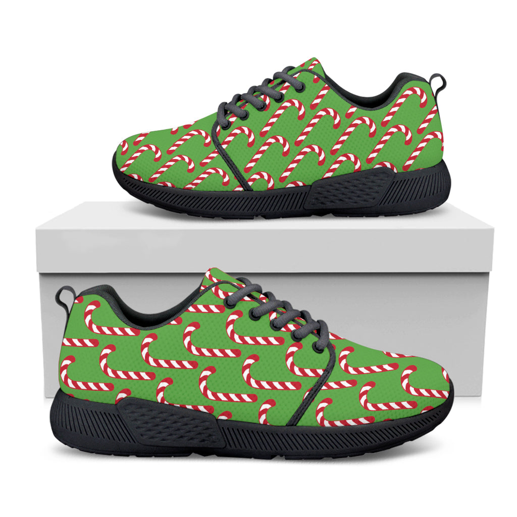 Merry Christmas Candy Cane Pattern Print Black Athletic Shoes