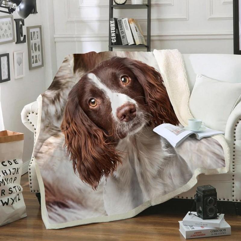 English Springer Spaniel Dog Portrait Fur Printed Blanket