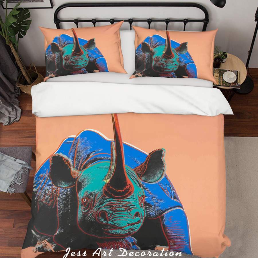 3D Andy Warhol Colorized Animal Rhinoceros Quilt Cover Set Bedding Set Duvet Cover Pillowcases  ZY D11