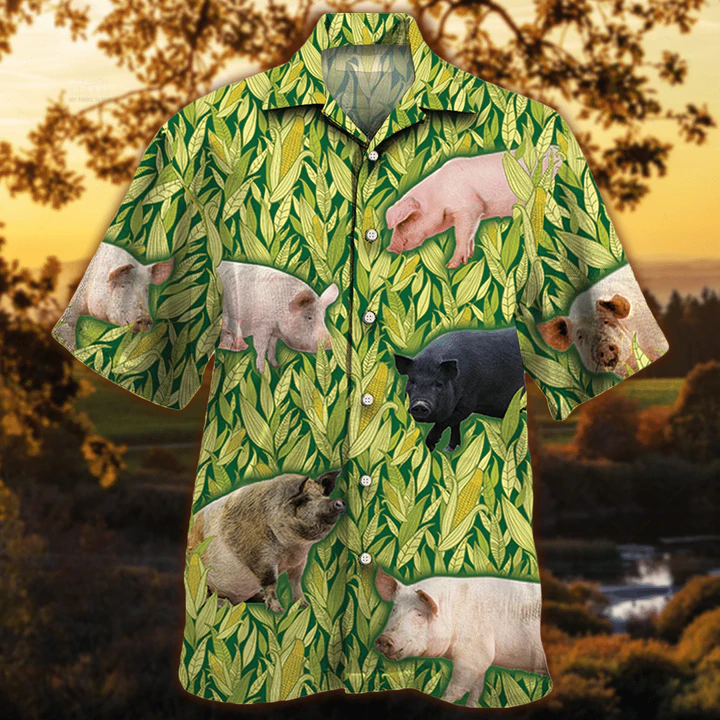 Pig Lovers Hawaiian Shirt, Vintage Farm Hawaiian Shirts For Men – Animals Button Down Mens Hawaiian Shirts