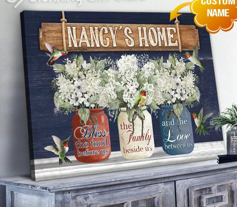 Personalized Name Text Top Flower Vases And Hummingbirds Canvas, Poster Hanging Gift Idea For