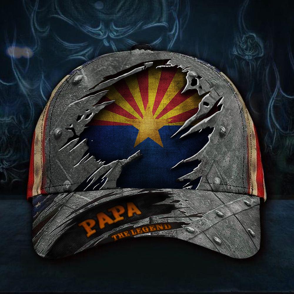 Arizona Papa The Legend 3D Hat Vintage USA Flag Cap First Time Dad Gift From Wife