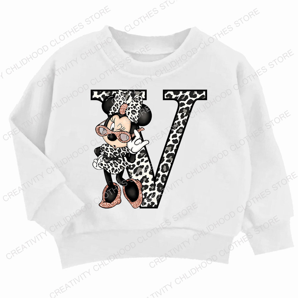 Children Hoodie Disney Minnie Letter A B C D Kid Casual Clothes O-neck Pullover Little Baby Kawaii Cartoons Boy Girl Sweatshirts alx