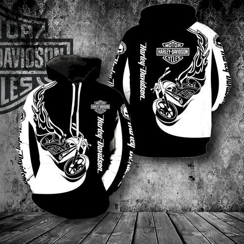 Harley Davidson Hoodie Zipper Black White New All Over Print 3D Hoodie