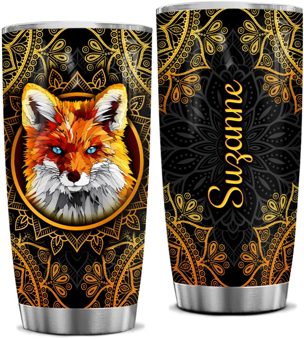 Personalized Fox Tumbler Mandala Pattern Design Tumblers 20Oz 30Oz Stainless Steel Cup With Lid Coffee Cup Birthday Christmas Gift For Women Girls Best Friends Sisters Animal Lovers