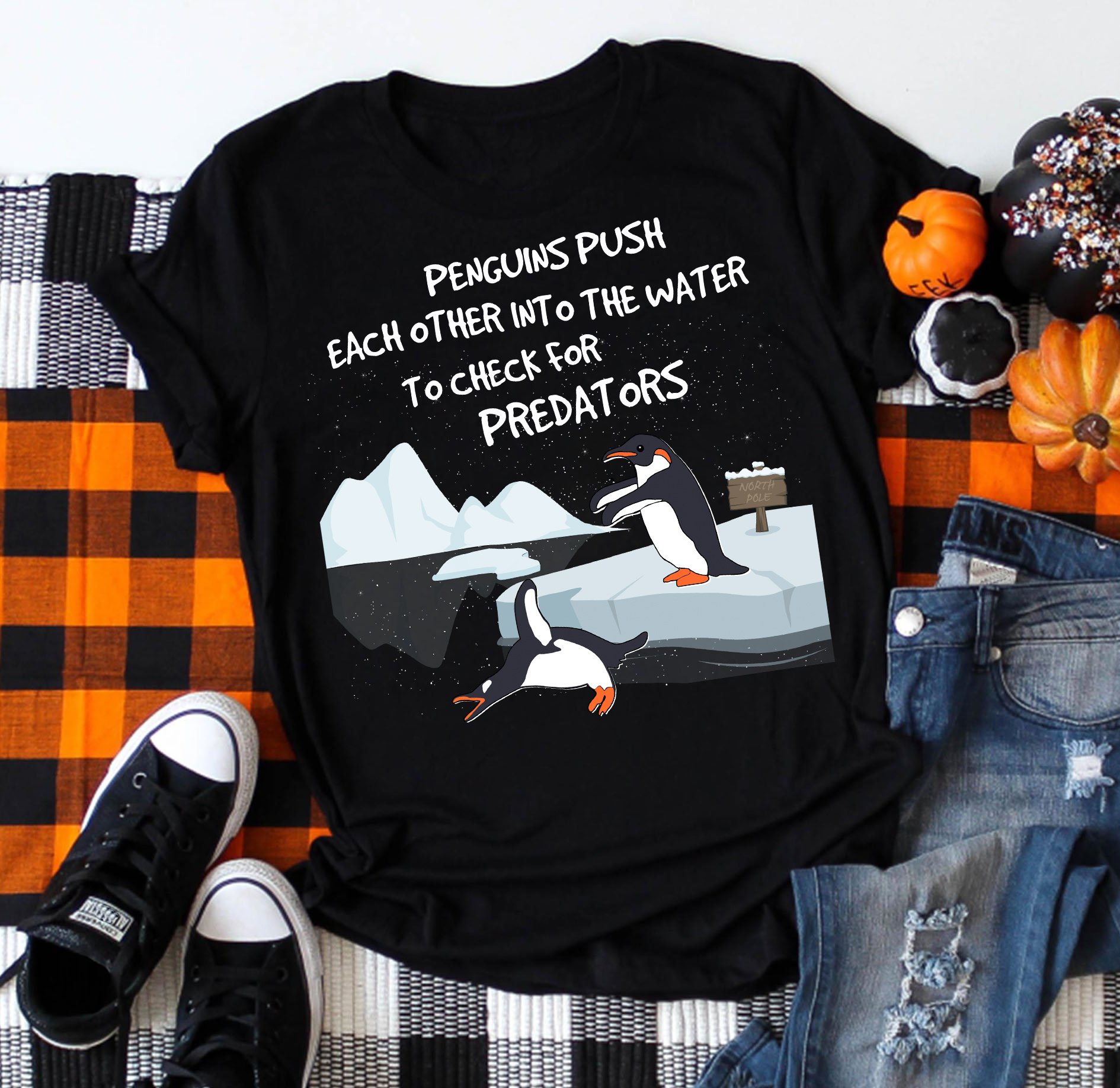 Penguins push each other into the water to check for predators – Standard T-shirt, Gift for you, gift for her, gift for him,gift for penguin lover