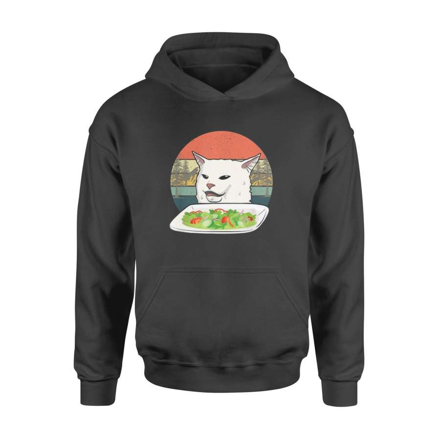 Cat Meme Woman Yelling At Table Dinner Ugly Christmas Gift Hoodie