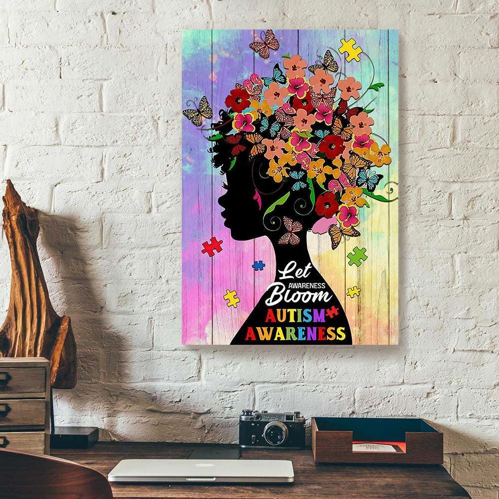 Canvas Artwork Let Awareness Bloom Autism Awareness Black Girl Vertical Canvas Wall Art Delightful Wall Art Home Decor