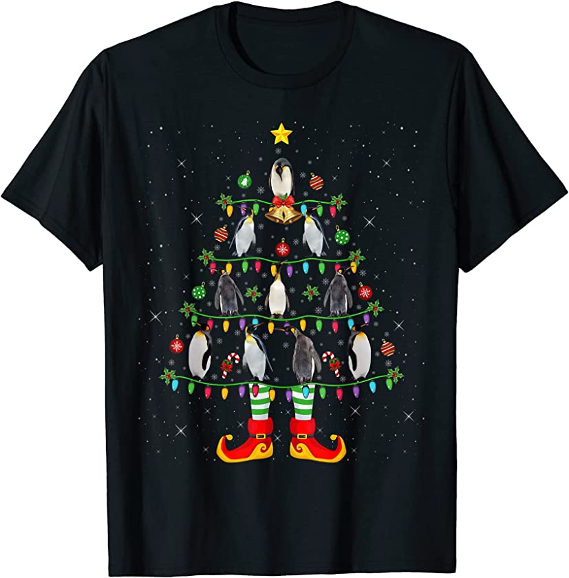 Penguin Lover Xmas Holiday Lighting Penguin Christmas Tree T-Shirt