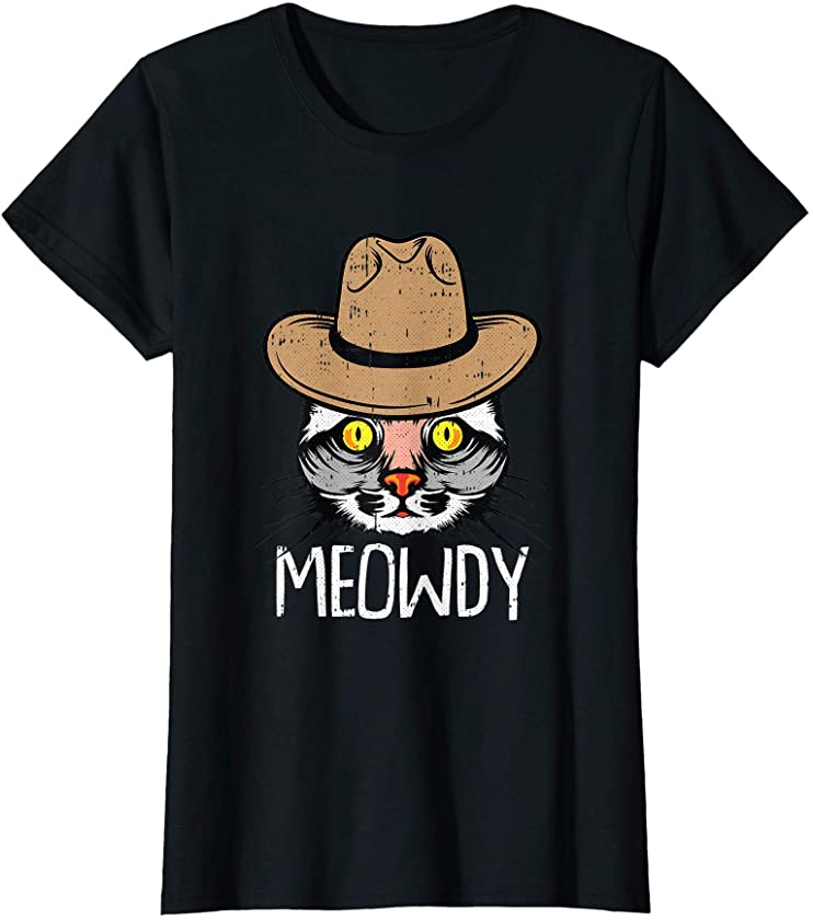 Womens Meowdy Cat Funny Cowboy Western Kitten Kitty Howdy Pun Pet T-Shirt