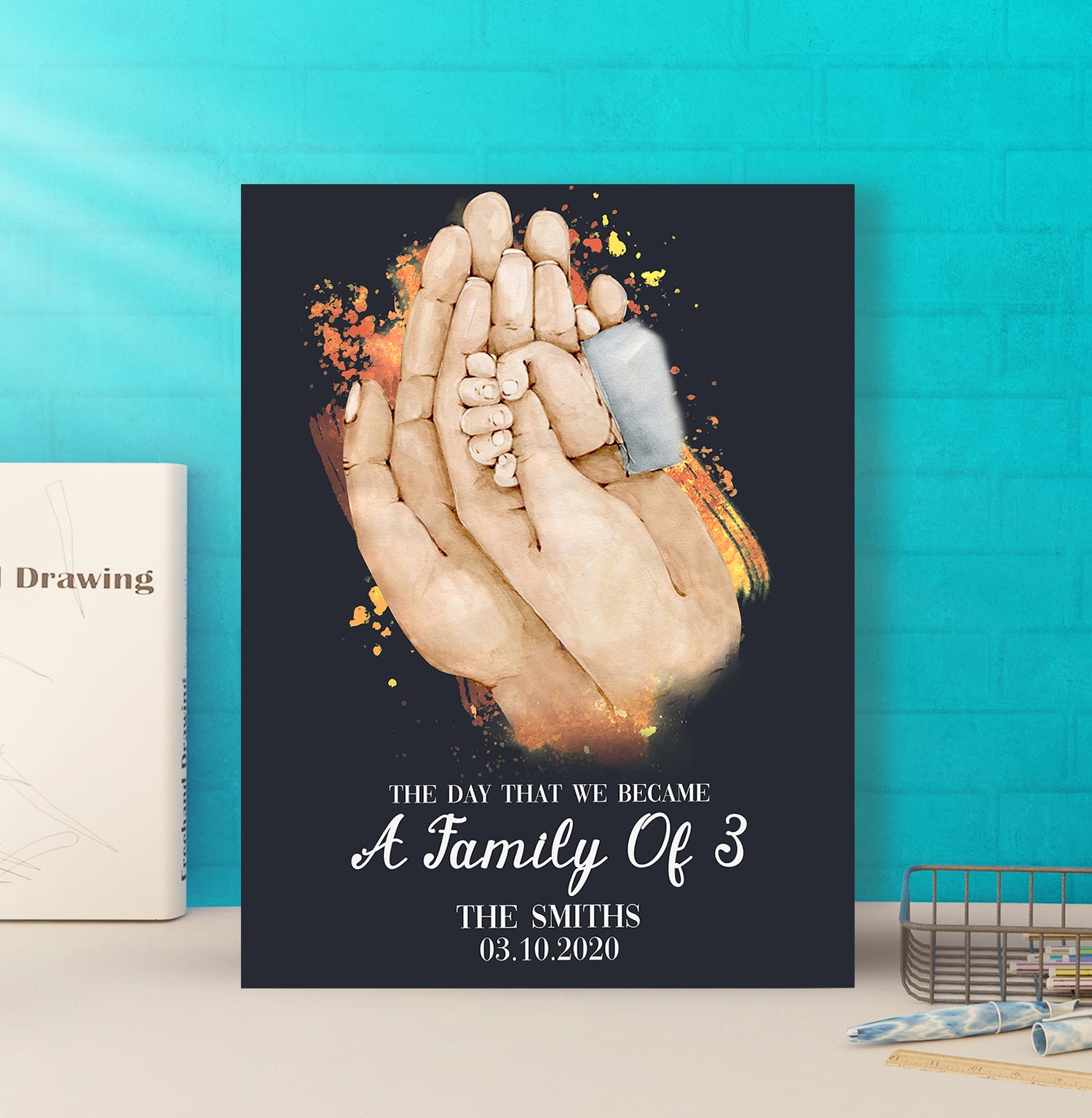 A Family Of 3 – Personalized Custom Canvas – Sentimental Gifts For New Parents