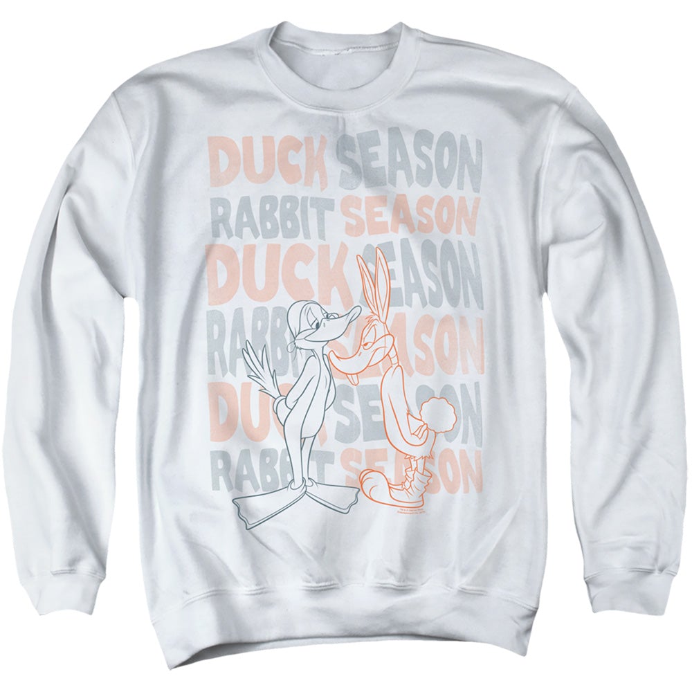 Looney Tunes Duck Season Rabbit Season Mens Crewneck Sweatshirt White