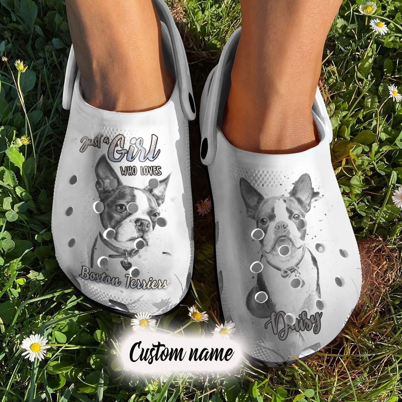 Boston Terrier Dog Personalized Clog, Custom Name, Text, Color, Number Fashion Style For Women, Men, Kid, Print 3D Just A Girl Who Loves Boston Terriers