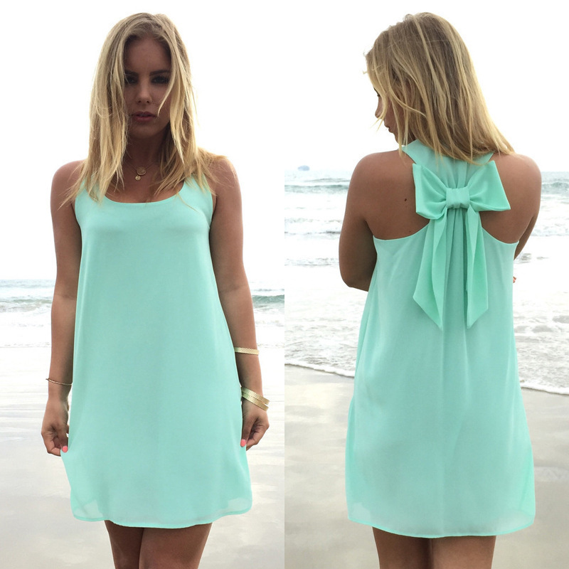 Summer dress 2022 fashion bow casual women sundress solid color beach dress chiffon dress women clothes vestidos alx