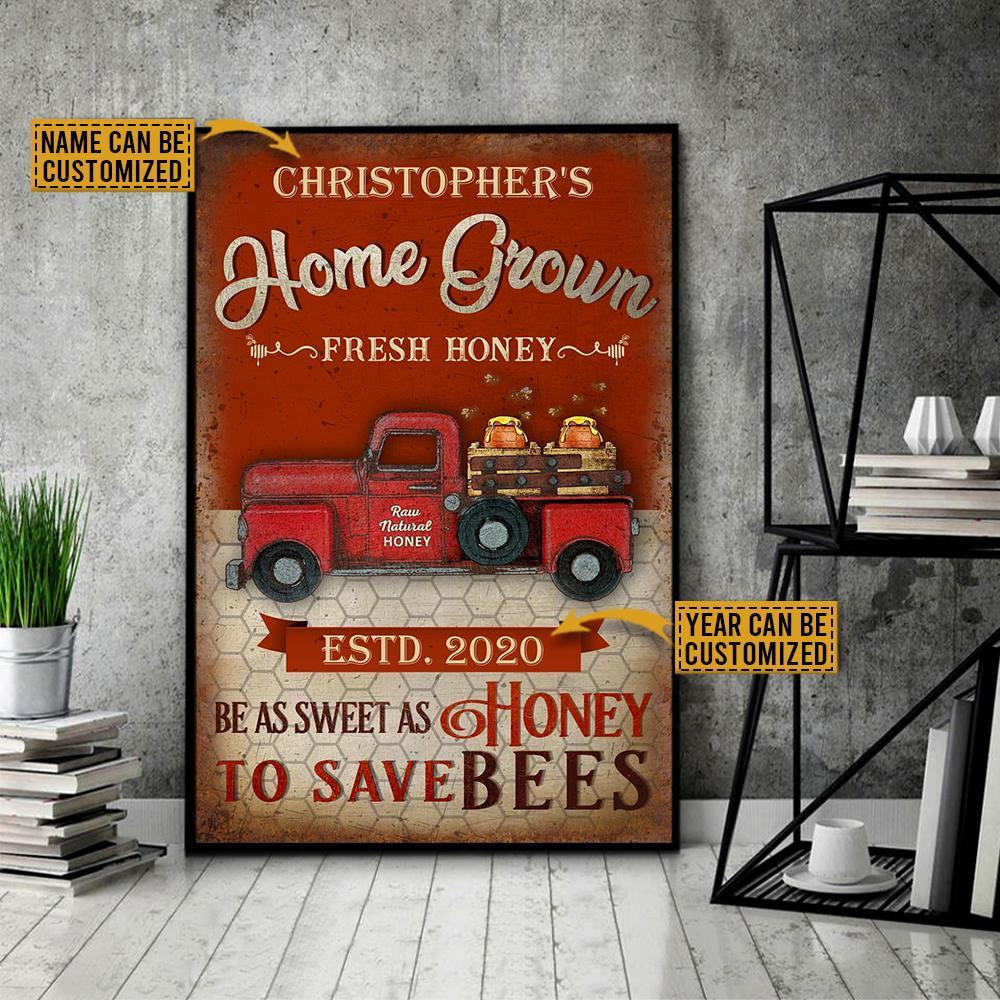 Aeticon Gifts Personalized Honey Bee Raw Natural Canvas Mom Dad Gift Home Decor