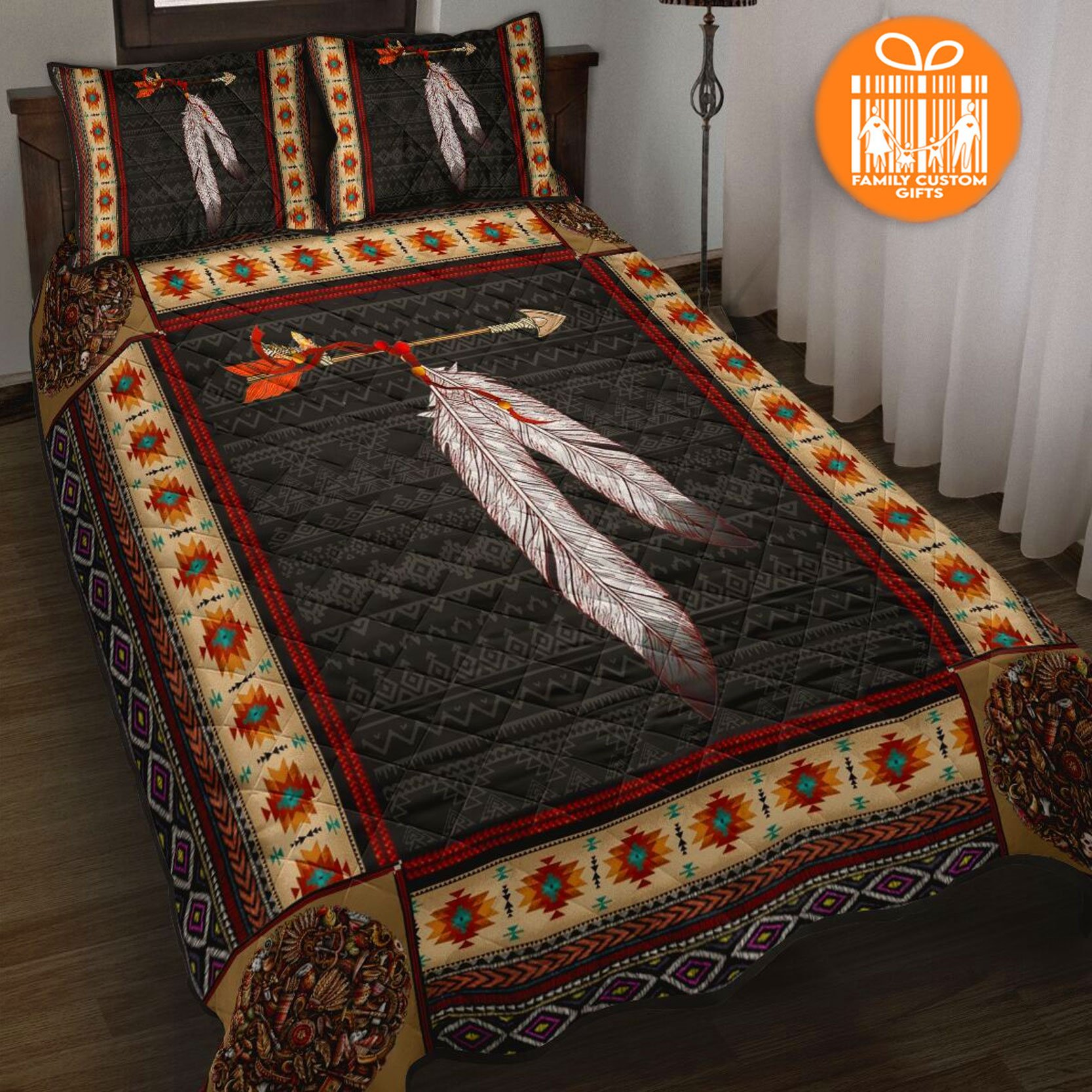 Custom Quilt Sets Native American Indian Feathers Quilt Bedding