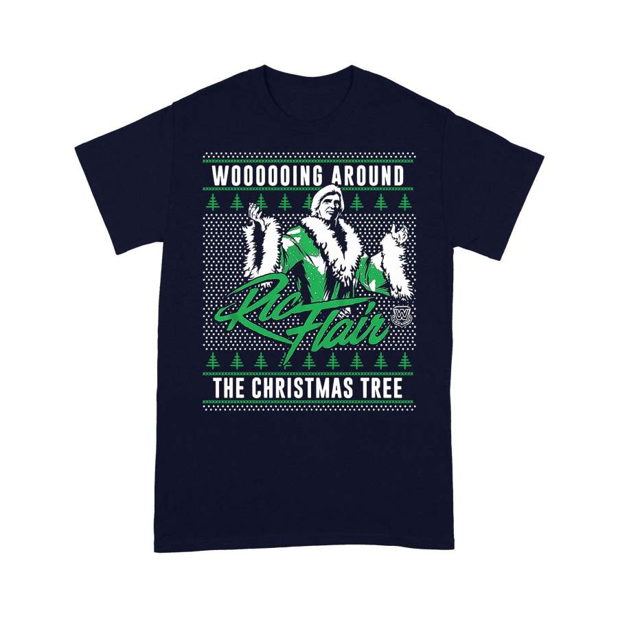 Woooooing Around Ugly Faux Knit Ric Flair The Ugly Christmas Tree T-Shirt Christmas Gift Ideas