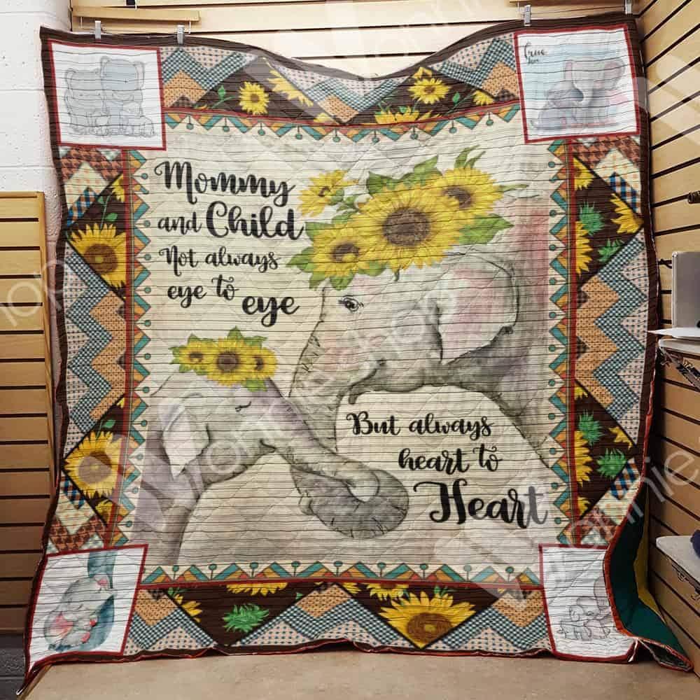 Mom Elephant And Baby  Mommy And Child Not Always Eye To Eye  But Always Heart To Heart  Quilt Blanket