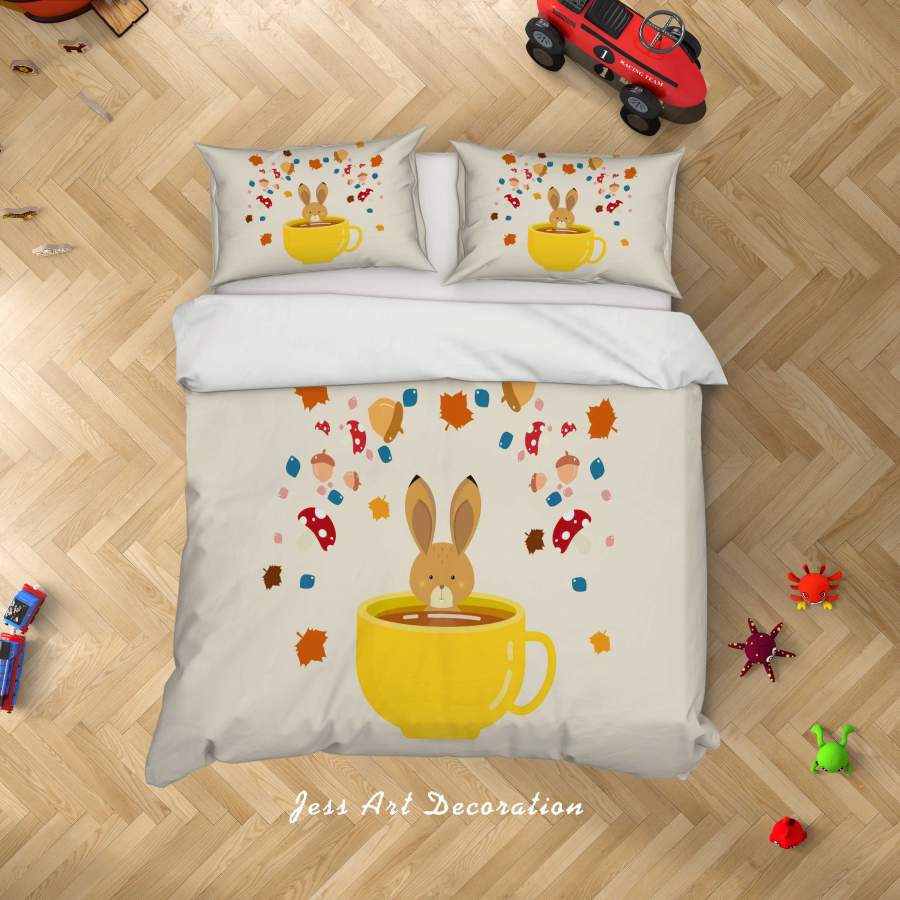 3D Cup Rabbit Pinecone Leaves Quilt Cover Set Bedding Set Duvet Cover Pillowcases SF79