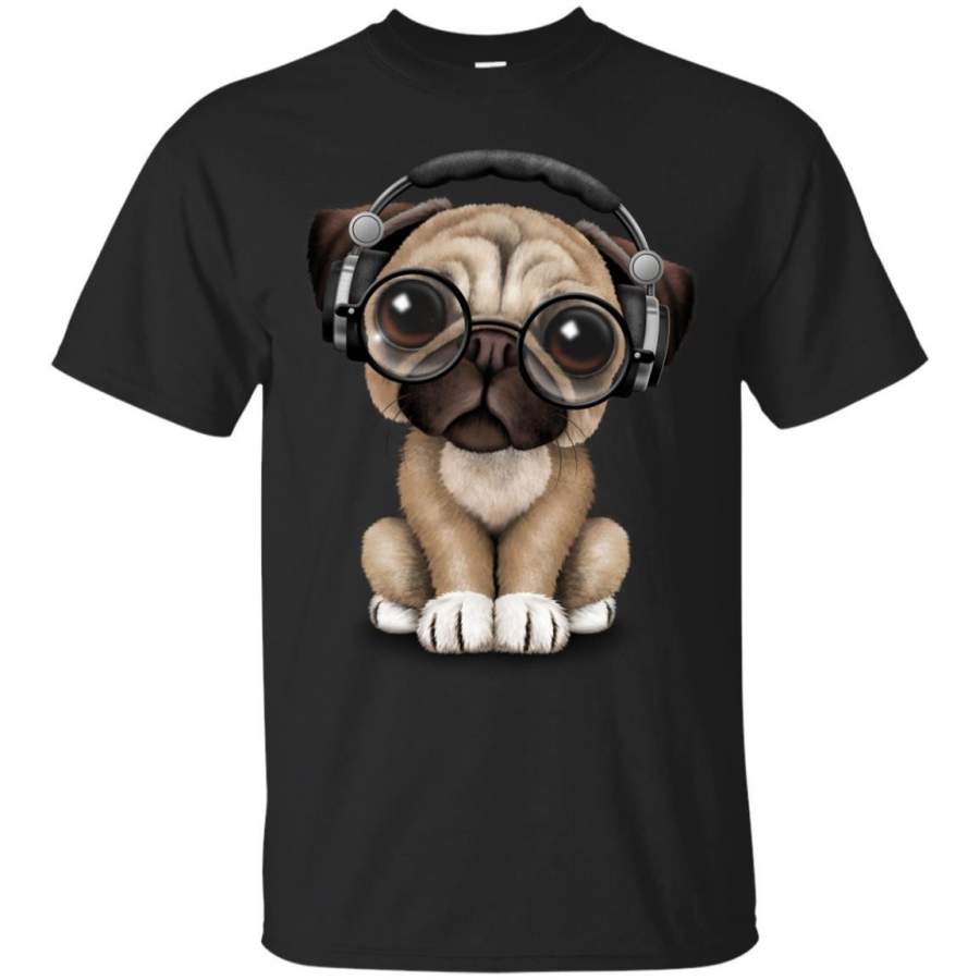 PUG DOG – Cute Pug Puppy Dj Wearing Headphones and Glasses T Shirt & Hoodie