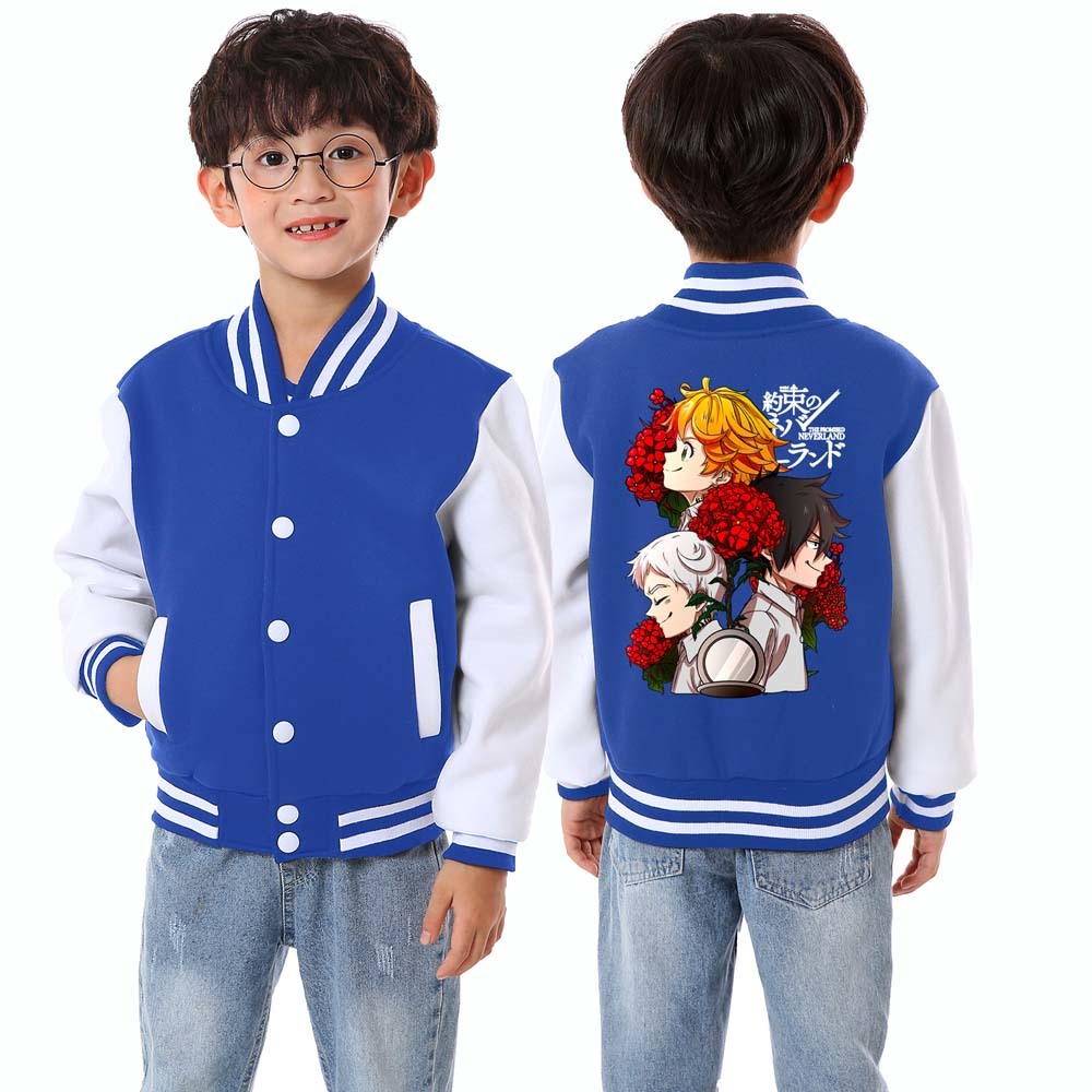 The Promised Neverland Baseball Jackets Kids Boys Girls Cardigan Casual Sweatshirts Solid Children Sportswear Pockets Coat 2021 alx