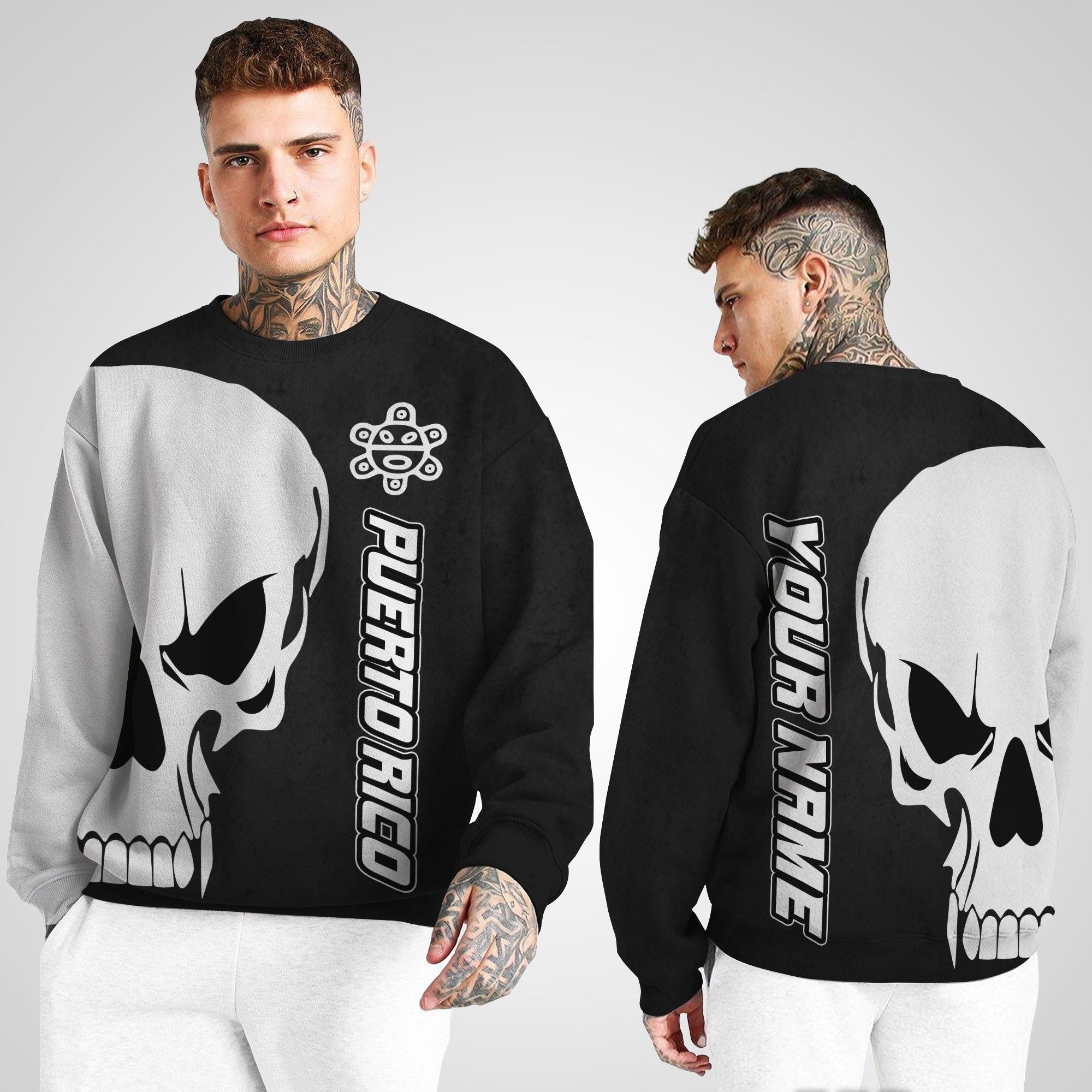 Custom Name Puerto Rico With Skull 3D Long Sleeve Tee For Puerto Ricans ...