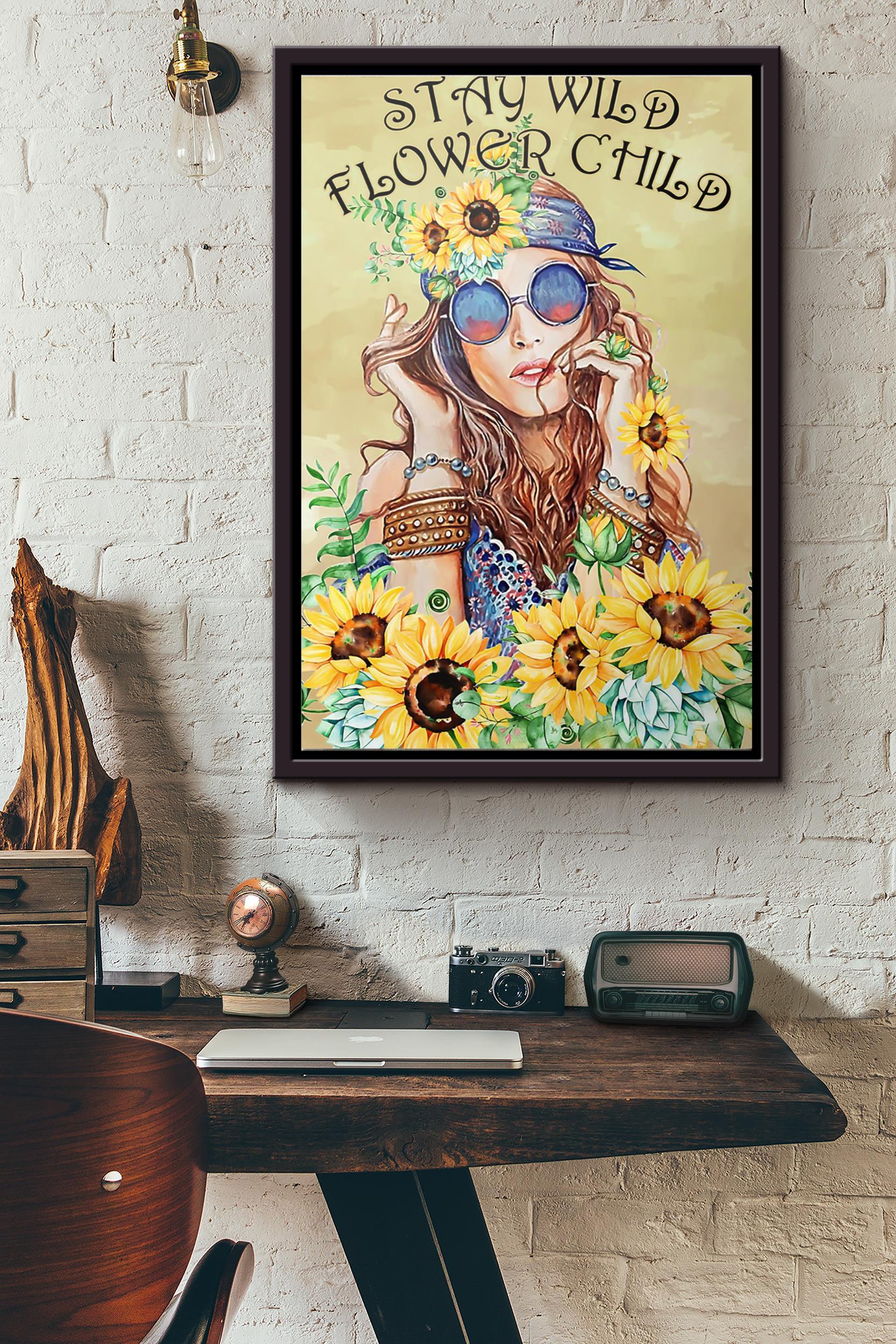 Stay Wild Flower Child Poster Framed Matte Canvas