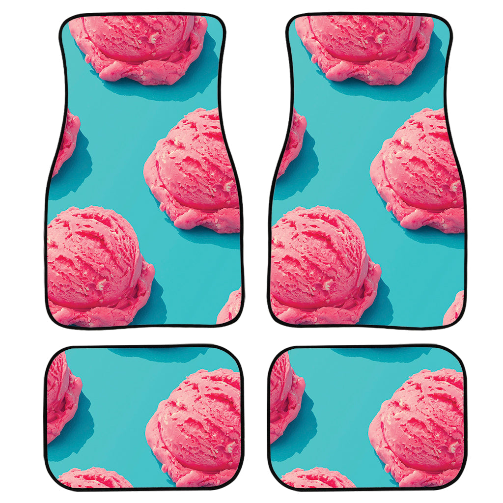 Pink Strawberry Ice Cream Print Front And Back Car Floor Mats, Front Car Mat