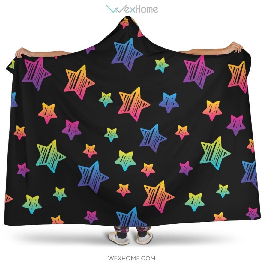 Colorful Star Pattern Hooded Blanket