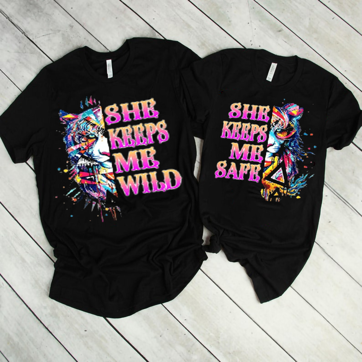 She Keeps Me Wild Lion More Color Couple Shirt