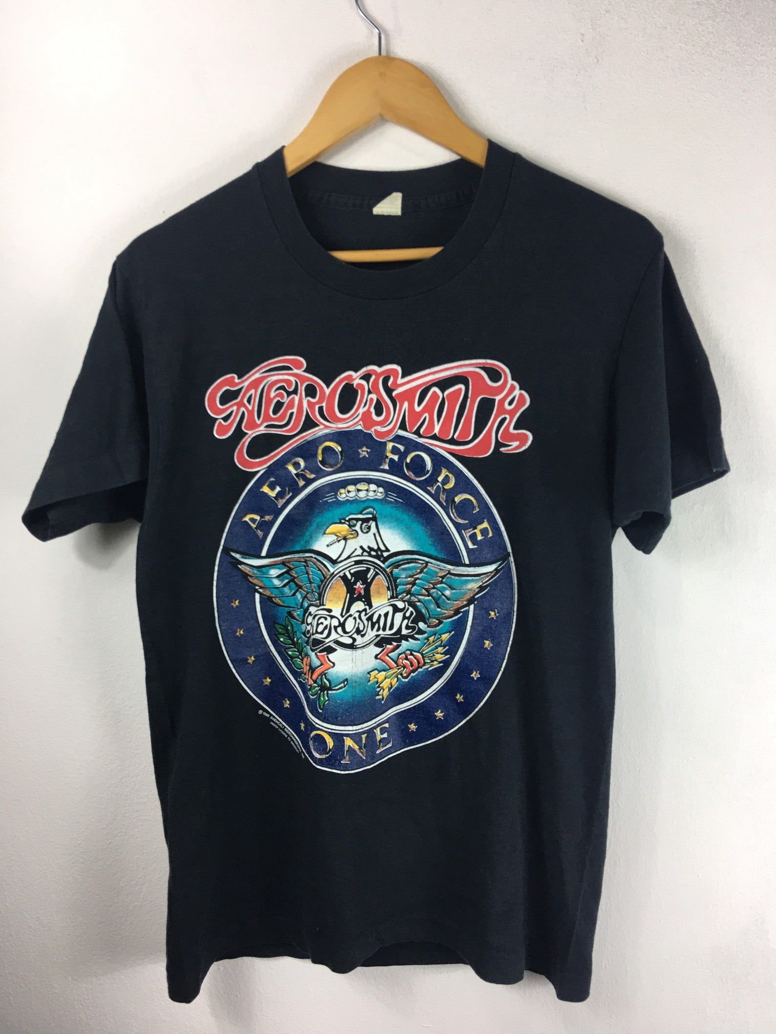 Vintage 80S Aerosmith Aero Force Pump Word Tour 1989 Shirt