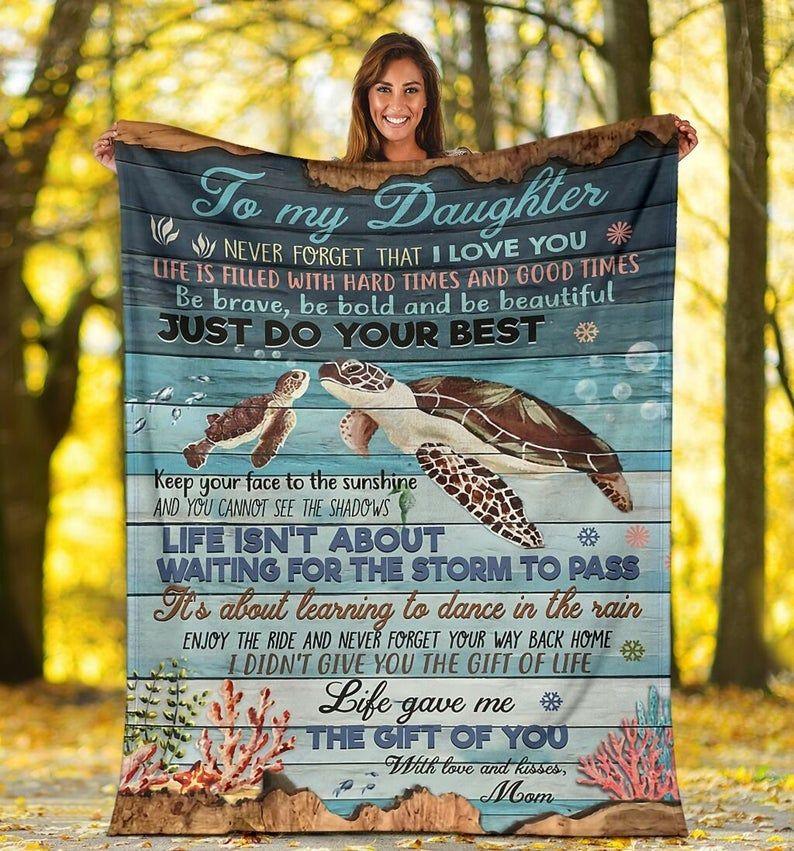 Turtle To Daughter Fleece Quilt Blanket Personalized Customized Home Bedroom Decor Gift