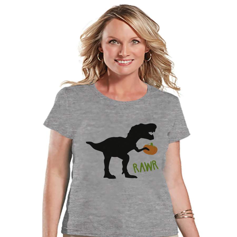 Women's Halloween Shirt - Funny Halloween Dinosaur Shirt - Pumpkin Dino - Halloween Party - Adult Halloween Costumes - Grey Halloween Shirt it girl Halloween costumes