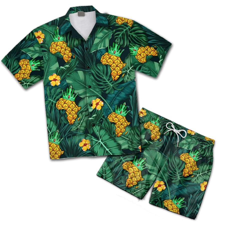 Pineapple African Map Hawaiian Shirt And Shorts Set