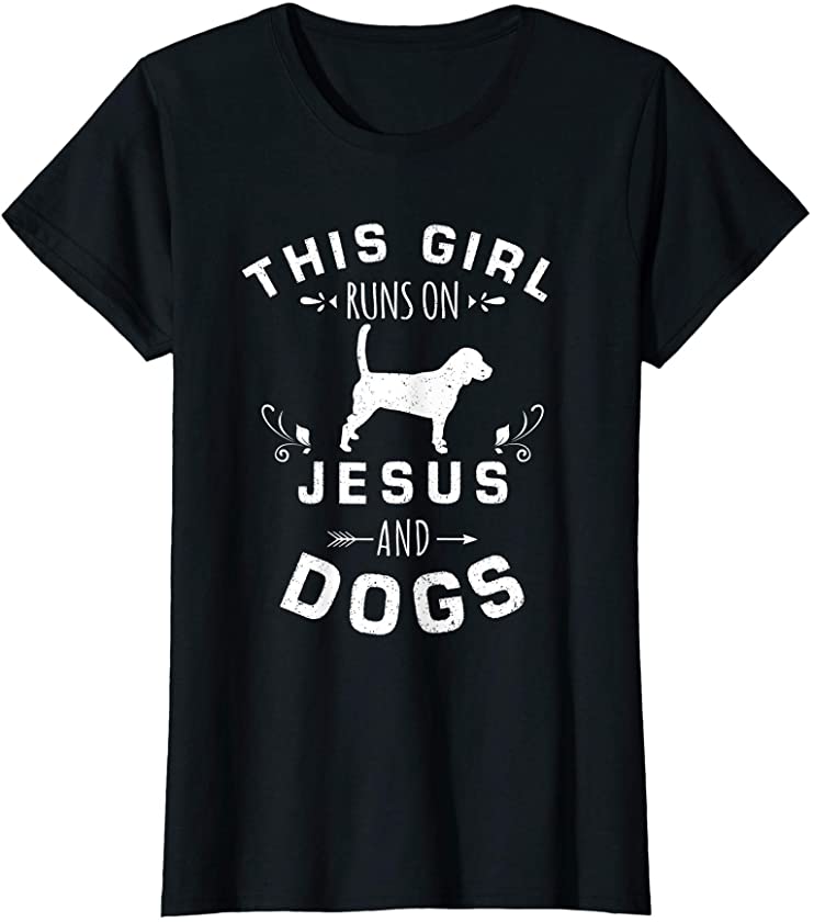 Womens This Girl Runs On Jesus And Dogs Animal Dog Lover T-Shirt