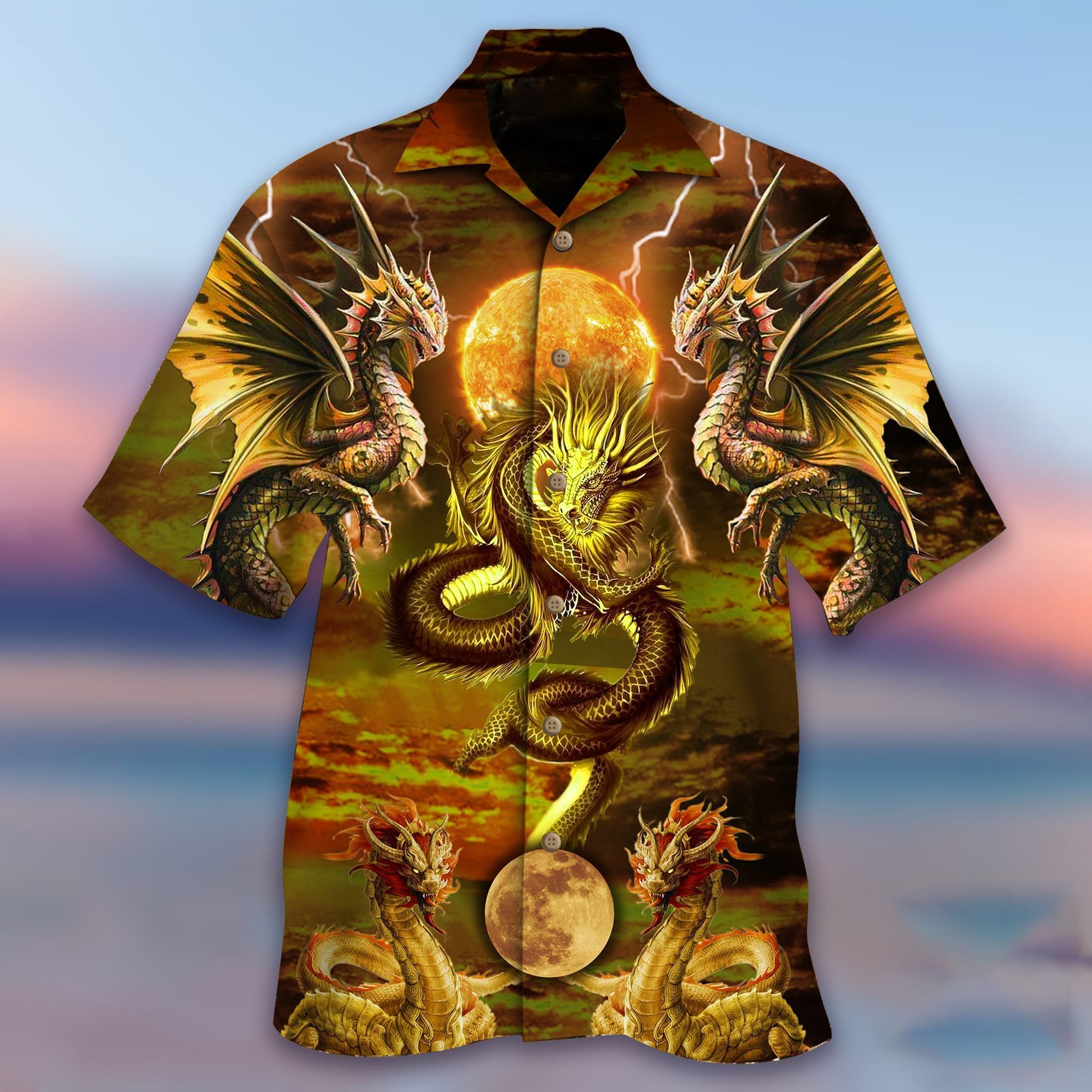 Golden Dragon Hawaiian Shirt Print Art Hawaiian Ha87134